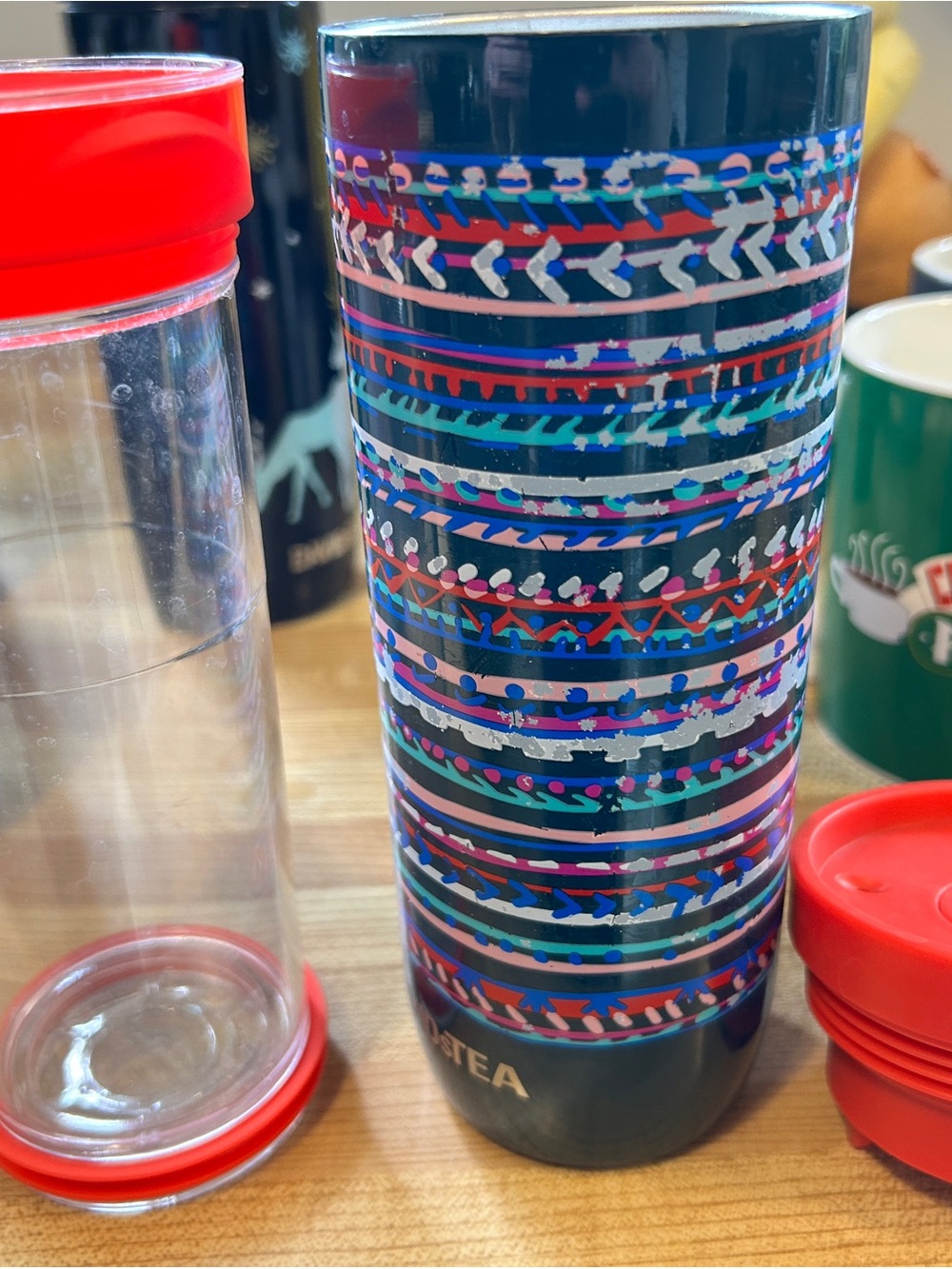 Insulated Patterned Water Bottle - Navy Multicolor Stripes